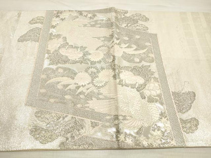 平和屋着物◎太鼓柄袋帯 唐織 王朝屏風小袖文様 プラチナ箔 正絹 逸品 DABE8159xg