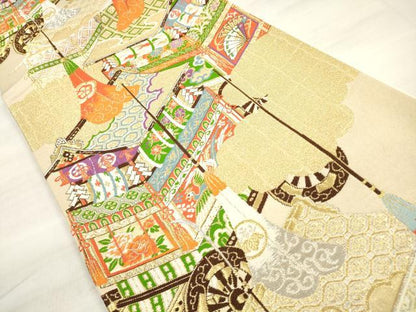 平和屋着物◎六通柄袋帯 唐織 山車 金銀糸 正絹 逸品 DABE8160xg