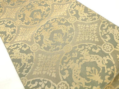 平和屋着物◎六通柄袋帯 動物花丸文 金糸 正絹 逸品 DABE8162xg