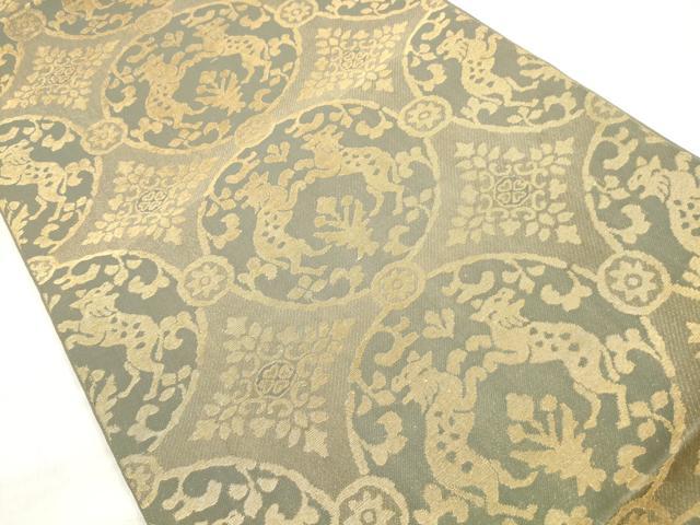 平和屋着物◎六通柄袋帯 動物花丸文 金糸 正絹 逸品 DABE8162xg