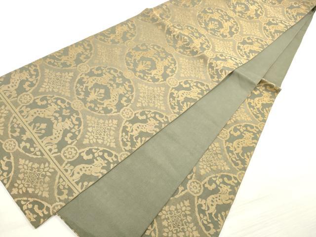 平和屋着物◎六通柄袋帯 動物花丸文 金糸 正絹 逸品 DABE8162xg
