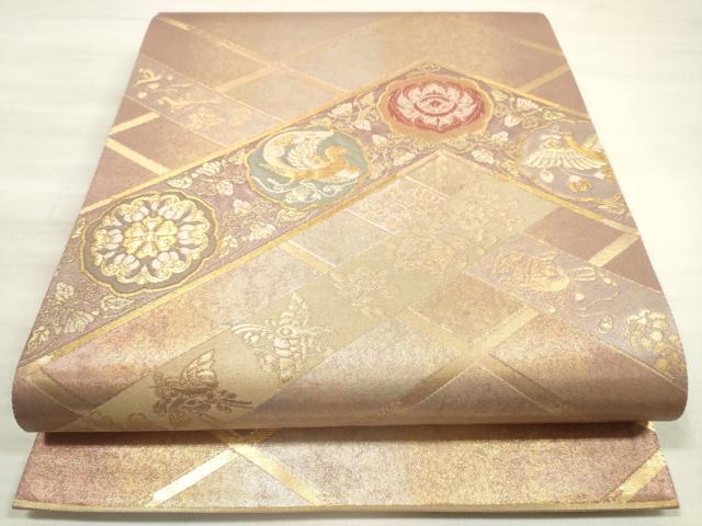 平和屋着物◎太鼓柄袋帯 ばちる 撥鏤 花鳥文 金銀糸 引箔 正絹 逸品 DABE8166xg