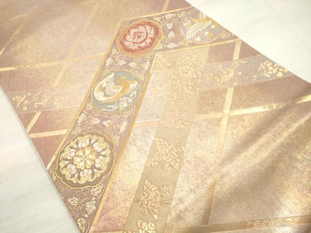 平和屋着物◎太鼓柄袋帯 ばちる 撥鏤 花鳥文 金銀糸 引箔 正絹 逸品 DABE8166xg