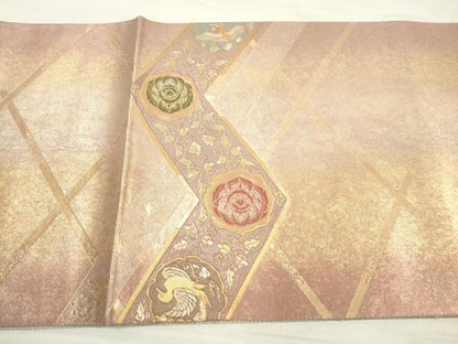 平和屋着物◎太鼓柄袋帯 ばちる 撥鏤 花鳥文 金銀糸 引箔 正絹 逸品 DABE8166xg