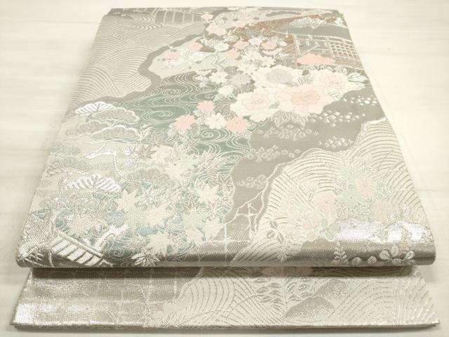 平和屋着物◎六通柄袋帯 道長絵巻文 プラチナ二重箔 正絹 逸品 DABE8168xg