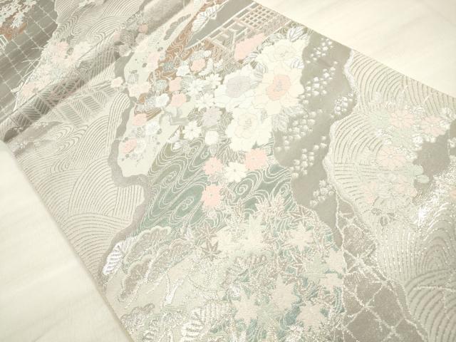平和屋着物◎六通柄袋帯 道長絵巻文 プラチナ二重箔 正絹 逸品 DABE8168xg