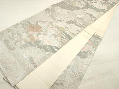 平和屋着物◎六通柄袋帯 道長絵巻文 プラチナ二重箔 正絹 逸品 DABE8168xg