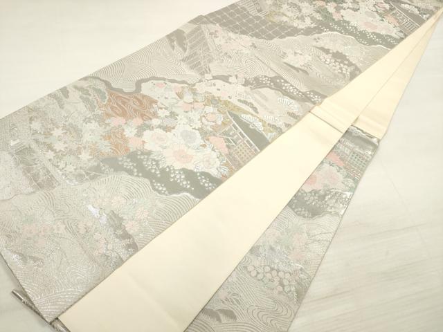 平和屋着物◎六通柄袋帯 道長絵巻文 プラチナ二重箔 正絹 逸品 DABE8168xg