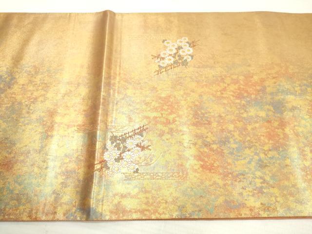 平和屋着物◎太鼓柄袋帯　楽器草花文　金糸　引箔　正絹　逸品　DABE8171xg