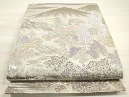 平和屋着物◎六通柄袋帯 二重箔錦 東山の四季 風景文 金銀糸 正絹 逸品 DABE8177xg