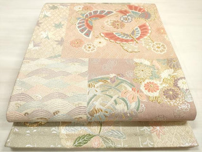 平和屋着物◎六通柄袋帯　霞文　花蝶文　金銀糸　正絹　逸品　DABE8215xg