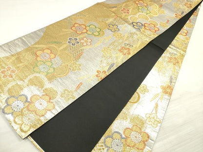 平和屋着物◎全通柄袋帯　立波梅文　金銀糸　正絹　逸品　DABE8218xg