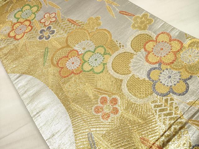平和屋着物◎全通柄袋帯 立波梅文 金銀糸 正絹 逸品 DABE8218xg