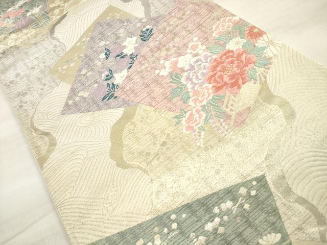 平和屋着物◎六通柄袋帯　唐織　道長色紙重ね花文　金銀糸　正絹　逸品　DABE8220xg