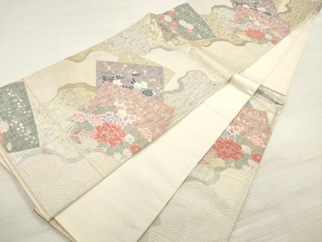 平和屋着物◎六通柄袋帯　唐織　道長色紙重ね花文　金銀糸　正絹　逸品　DABE8220xg