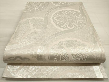 平和屋着物◎六通柄　京袋帯　立涌花蝶文　銀糸　正絹　逸品　DABE8229xg