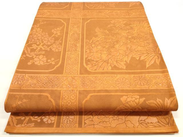 平和屋着物◎六通柄袋帯　天井草花文　正絹　逸品　DABE8231xg