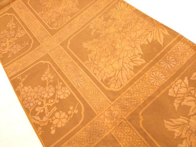 平和屋着物◎六通柄袋帯　天井草花文　正絹　逸品　DABE8231xg