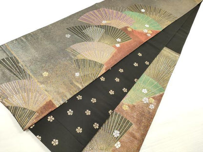 平和屋着物◎両面 六通柄袋帯 モダン扇 うるし箔 正絹 逸品 DABE8238xg