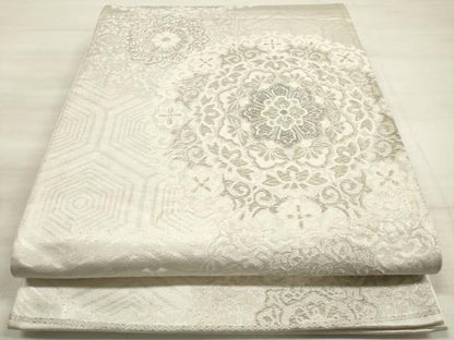 平和屋着物◎六通柄袋帯 唐織 亀甲正倉院花文 銀糸 正絹 逸品 DABE8243xg