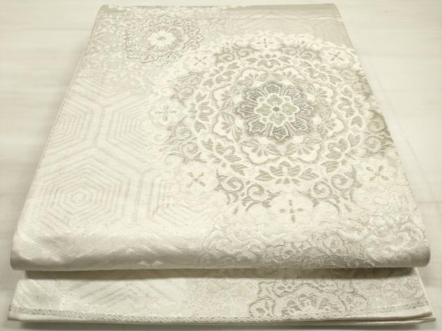 平和屋着物◎六通柄袋帯 唐織 亀甲正倉院花文 銀糸 正絹 逸品 DABE8243xg