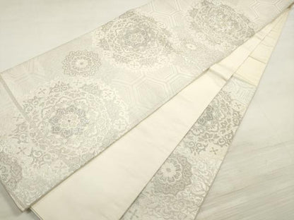 平和屋着物◎六通柄袋帯 唐織 亀甲正倉院花文 銀糸 正絹 逸品 DABE8243xg