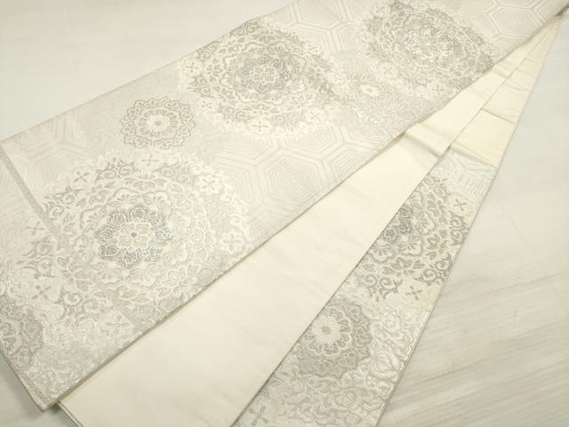 平和屋着物◎六通柄袋帯 唐織 亀甲正倉院花文 銀糸 正絹 逸品 DABE8243xg