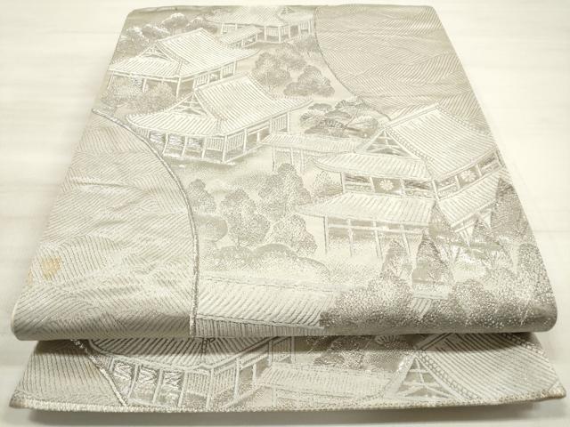 平和屋着物◎六通柄袋帯 立波風景文 ホワイトゴールド箔 九百錦 正絹 逸品 DABE8252xg