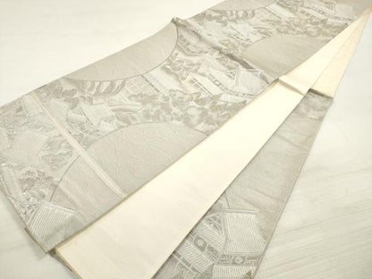 平和屋着物◎六通柄袋帯 立波風景文 ホワイトゴールド箔 九百錦 正絹 逸品 DABE8252xg