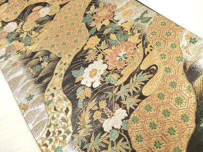 平和屋着物◎六通柄袋帯 道長草花文 金銀糸 鈴乃屋扱い 正絹 逸品 DABE8253xg