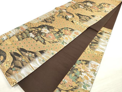 平和屋着物◎六通柄袋帯 道長草花文 金銀糸 鈴乃屋扱い 正絹 逸品 DABE8253xg