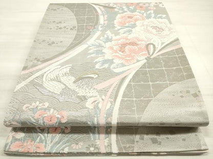 平和屋着物◎六通柄袋帯 唐織 花鳥文 秀苑 プラチナ箔 正絹 逸品 DABE8262xg