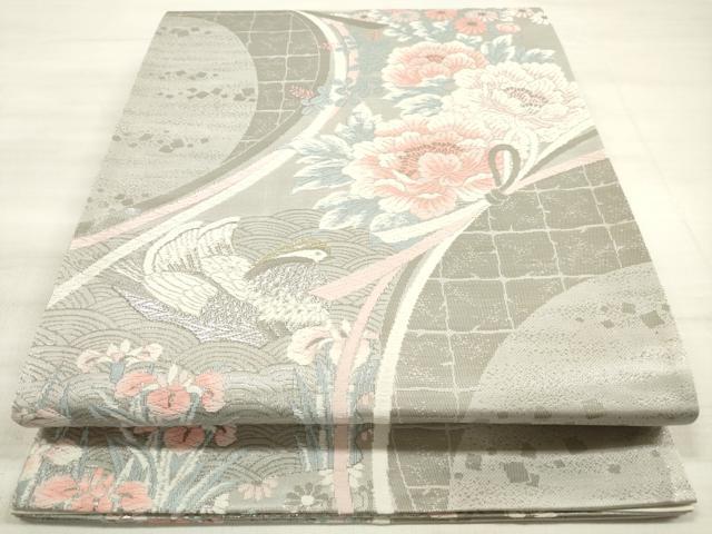 平和屋着物◎六通柄袋帯 唐織 花鳥文 秀苑 プラチナ箔 正絹 逸品 DABE8262xg