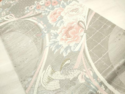 平和屋着物◎六通柄袋帯 唐織 花鳥文 秀苑 プラチナ箔 正絹 逸品 DABE8262xg