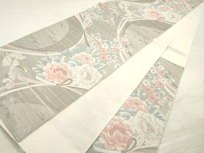 平和屋着物◎六通柄袋帯 唐織 花鳥文 秀苑 プラチナ箔 正絹 逸品 DABE8262xg