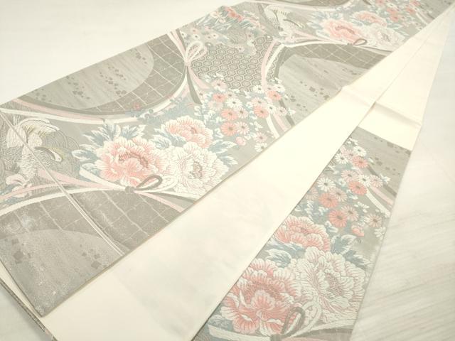 平和屋着物◎六通柄袋帯 唐織 花鳥文 秀苑 プラチナ箔 正絹 逸品 DABE8262xg