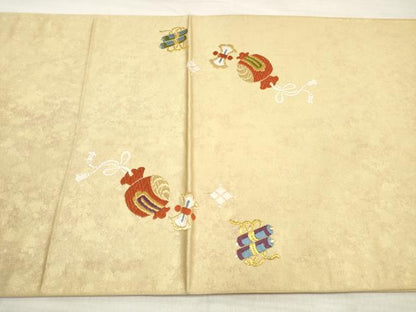 平和屋着物◎太鼓柄袋帯 唐織 作家物 吉祥絵巻文 宝尽くし 金糸 正絹 逸品 DABE8263xg