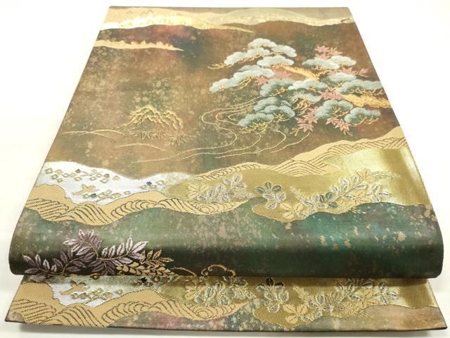 平和屋着物◎六通柄袋帯　立波枝松文　金銀糸　引箔　正絹　逸品　DABE8267xg