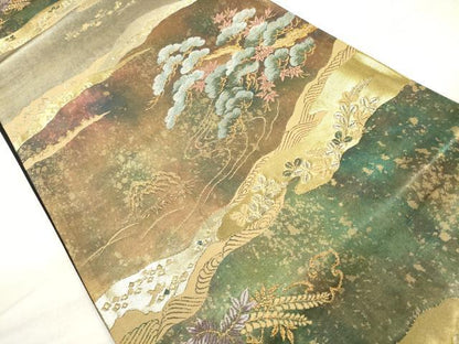 平和屋着物◎六通柄袋帯　立波枝松文　金銀糸　引箔　正絹　逸品　DABE8267xg