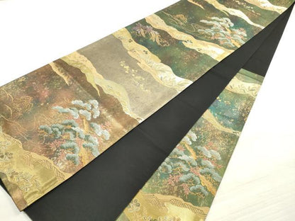 平和屋着物◎六通柄袋帯　立波枝松文　金銀糸　引箔　正絹　逸品　DABE8267xg