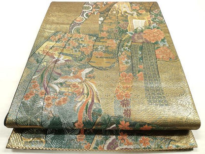 平和屋着物◎六通柄袋帯 几帳鳳凰花蝶文 金糸 正絹 逸品 DABE8270xg
