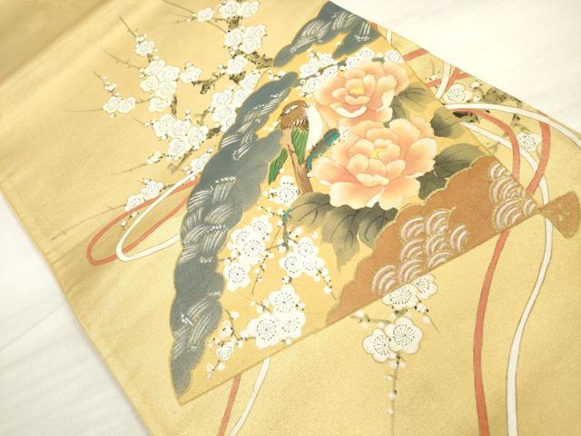 平和屋着物◎太鼓柄袋帯 作家物 扇面花鳥文 金彩 正絹 逸品 DABE8275xg