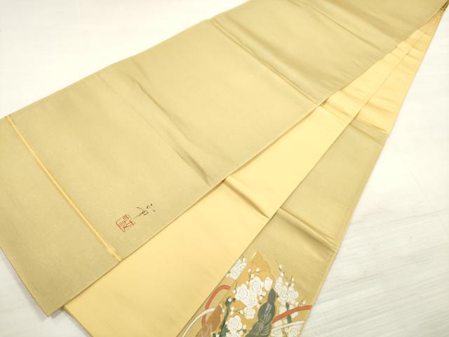 平和屋着物◎太鼓柄袋帯 作家物 扇面花鳥文 金彩 正絹 逸品 DABE8275xg