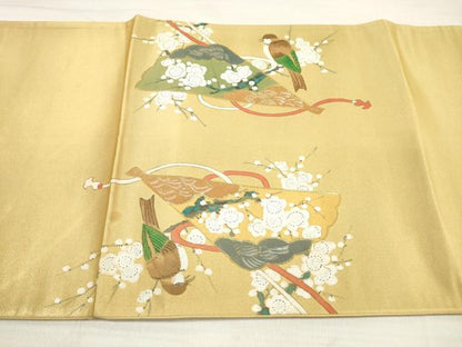 平和屋着物◎太鼓柄袋帯 作家物 扇面花鳥文 金彩 正絹 逸品 DABE8275xg