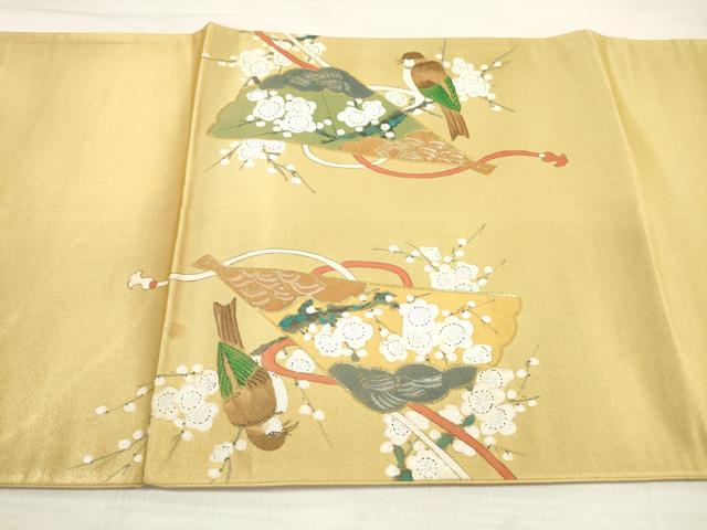 平和屋着物◎太鼓柄袋帯 作家物 扇面花鳥文 金彩 正絹 逸品 DABE8275xg