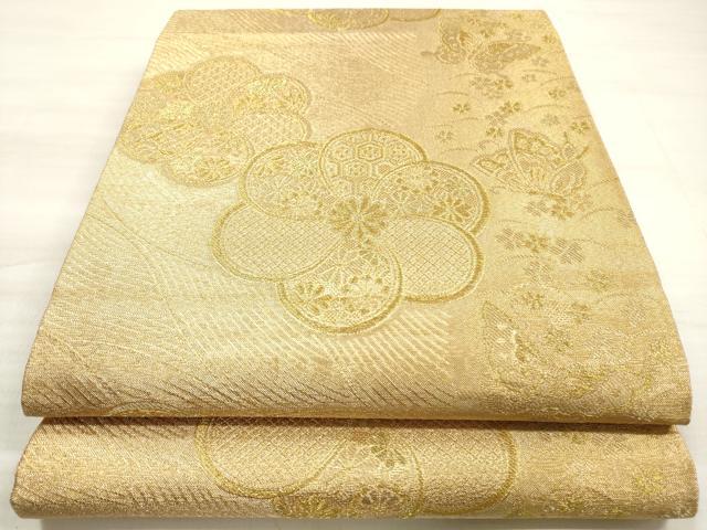 平和屋着物◎佐賀錦 六通柄袋帯 吉祥花蝶文 金糸 正絹 逸品 DABE8276xg