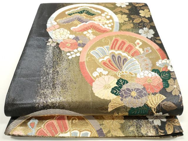平和屋着物◎六通柄袋帯 唐織 花蝶丸文 金糸 正絹 逸品 DABE8294xg