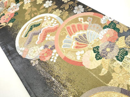 平和屋着物◎六通柄袋帯 唐織 花蝶丸文 金糸 正絹 逸品 DABE8294xg