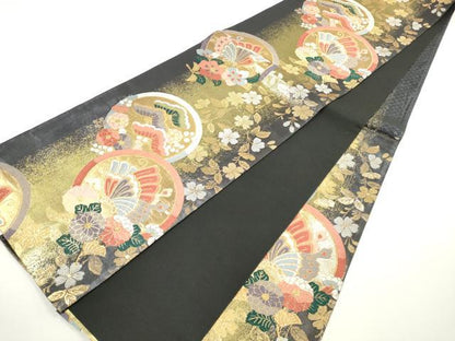 平和屋着物◎六通柄袋帯 唐織 花蝶丸文 金糸 正絹 逸品 DABE8294xg
