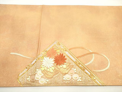 平和屋着物◎太鼓柄袋帯 総刺繍 駒刺繍 色紙重ね御所車花文 金銀糸 正絹 逸品 DABE8299xg